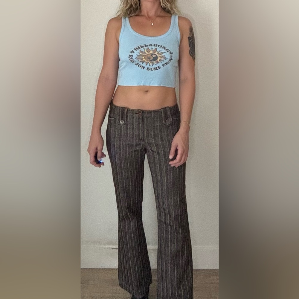 ❌ Low Rise Vintage Striped Brown Flare Pants